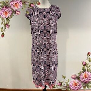 Geometric print stretchy‎ Dress with cap sleeves size 14